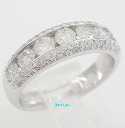 Channel Set & Pave Round Diamond Wedding Band 14k White Gold 1.42 ct 6.2 mm