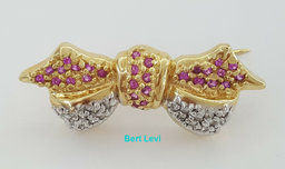 LeVian Le Vian 14K Yellow Gold 0.85 ct Pink Sapphire & Diamond Bow Pin Brooch