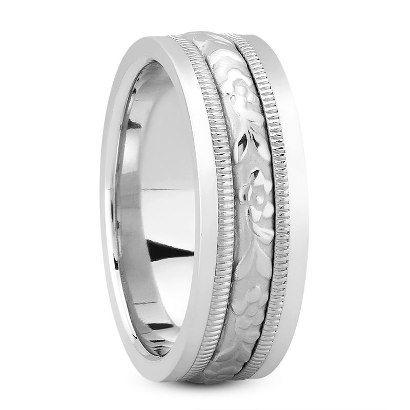 Mens 14KT White Gold Platinum Traditional Wedding Band M400