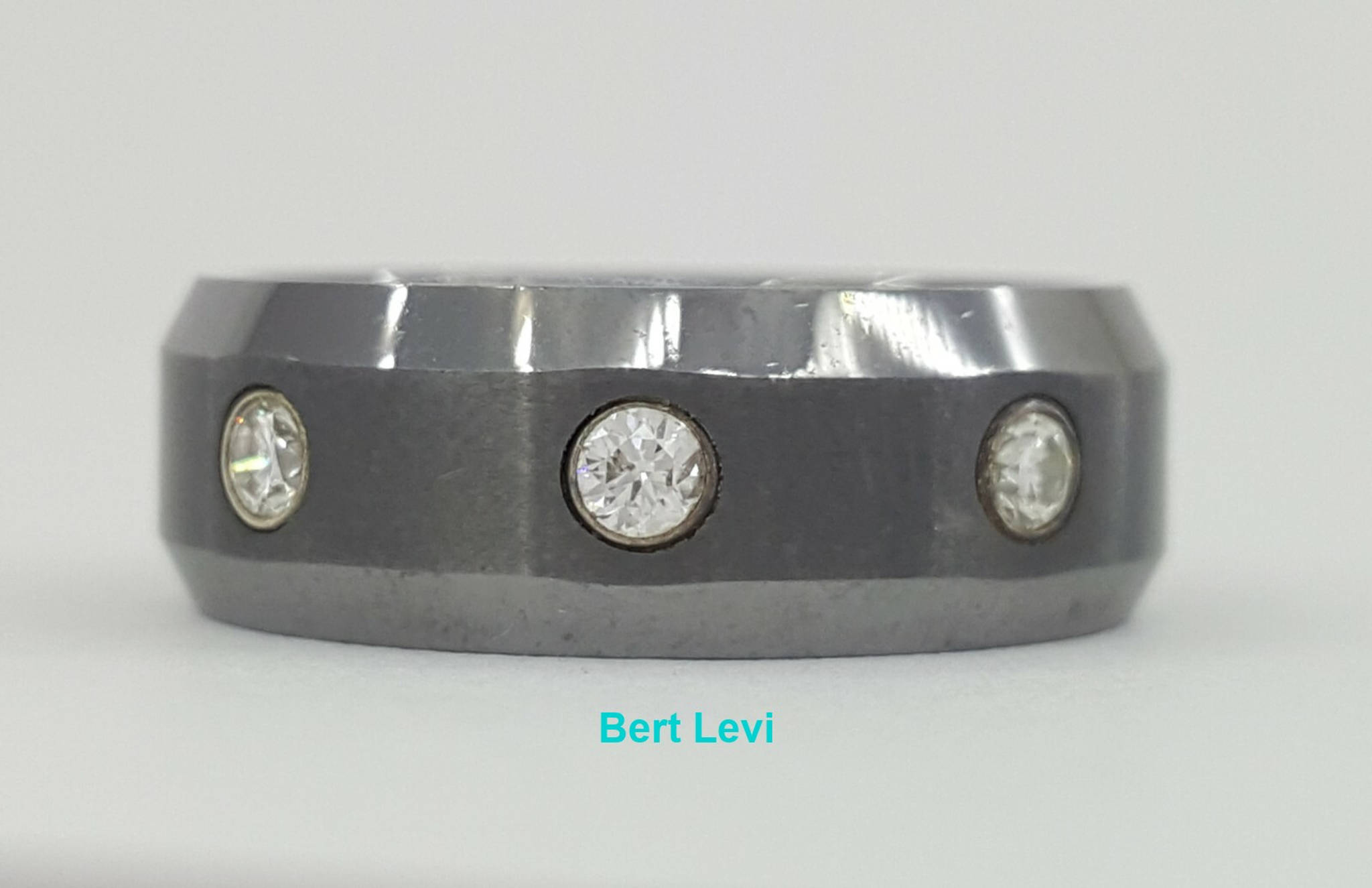 Benchmark CF97601TG 0.2 ct 3 Round Cut Diamond Beveled Edge Tungsten Band 7 mm