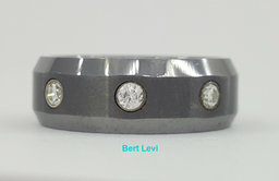 Benchmark CF97601TG 0.2 ct 3 Round Cut Diamond Beveled Edge Tungsten Band 7 mm