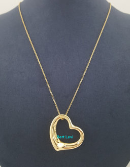Tiffany & Co Elsa Peretti  Open Heart Pendant 18K Yellow Gold 18" 27.6mm