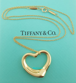 Tiffany & Co Elsa Peretti  Open Heart Pendant 18K Yellow Gold 18" 27.6mm