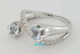 1.25 ct 14K White Gold Round Diamond & Aquamarine Two-Stone Bypass Ring