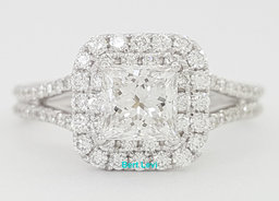 Princess Diamond Double Halo Split Shank Engagement Ring 1.33 ct 14k W Gold $7k