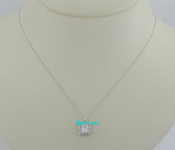 1.24 ct 14K White Gold Princess Cut Diamond Halo Pendant Necklace EGL Rtl $7,050