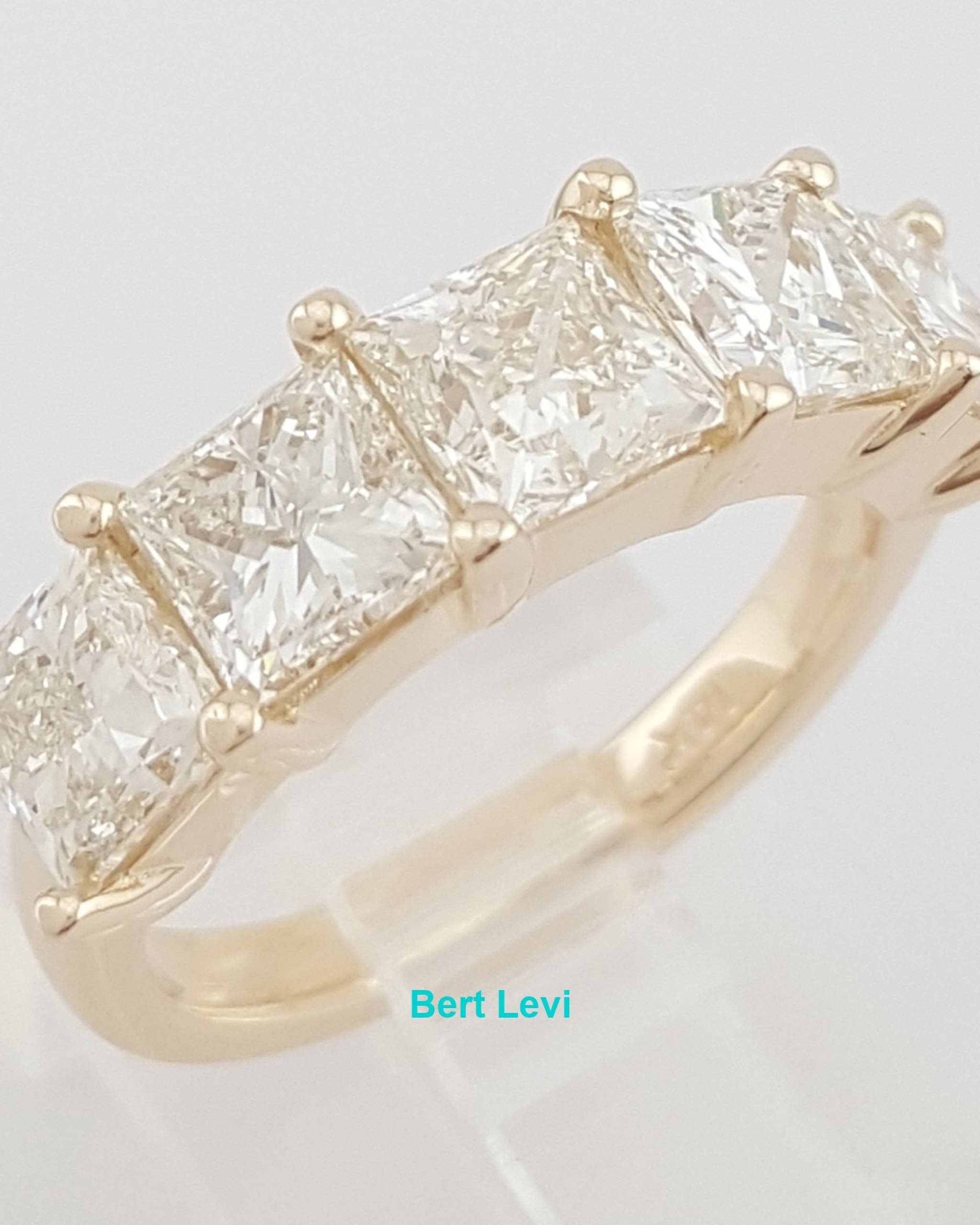 5 Five Stone Princess Cut Diamond Ring 3.67 ct 14k Yellow Gold Retail $8,900