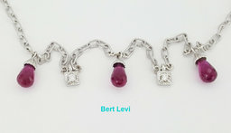 Briolette Shaped Rubellite & Diamond Chandelier Necklace 18k White Gold Rtl$2500