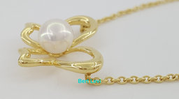 Mikimoto Butterfly Necklace 18k Yellow Gold 7mm Akoya Pearl 18" 6.9 Grams