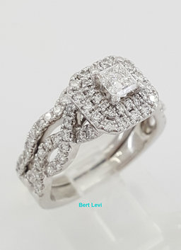 Vera Wang Love 1.33 ct Princess Diamond Double Halo Engagement Ring LEO Band Set