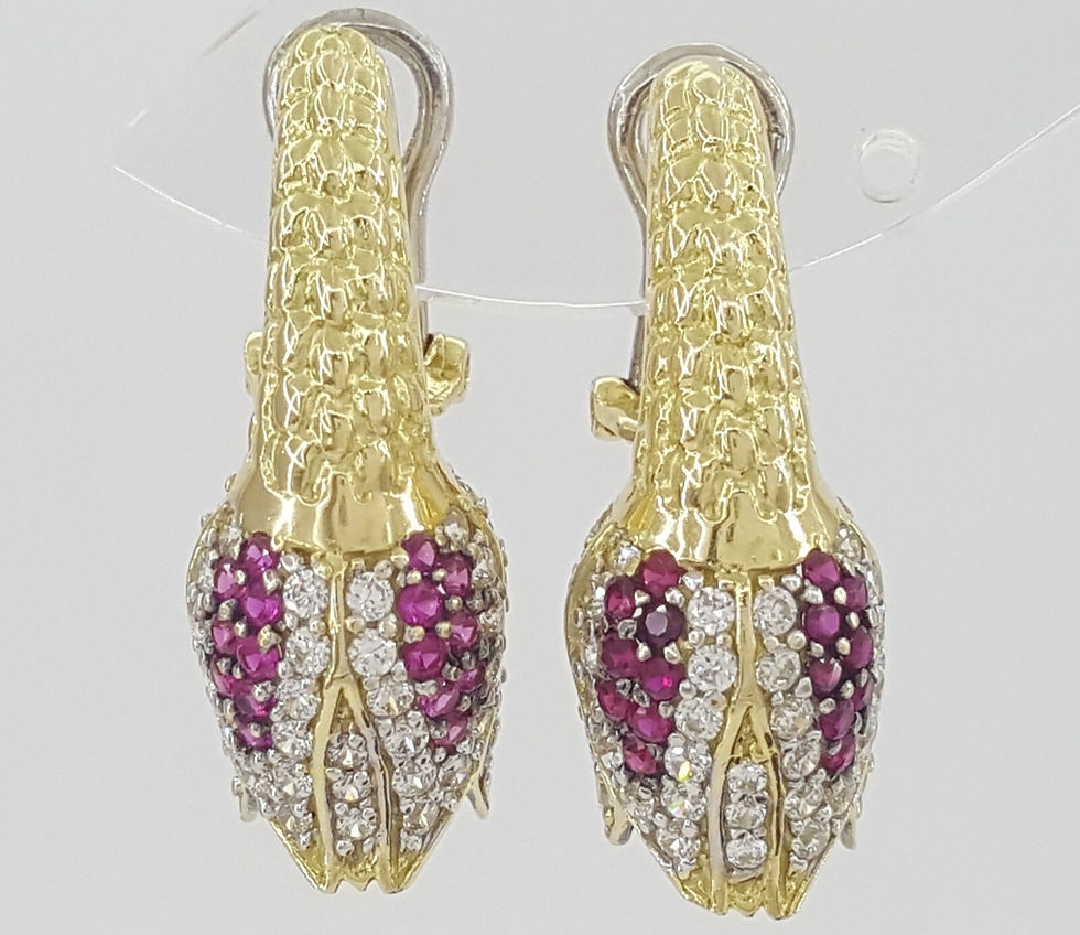 Thumbnail: Vintage HIMO Tulip Earrings 18k Yellow Gold 10.3 grams Lab Created Stones
