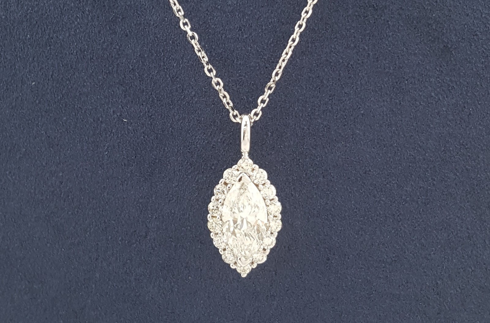 Marquise Diamond Halo Pendant Necklace 14K White Gold 1.4 ct Retail $7,995