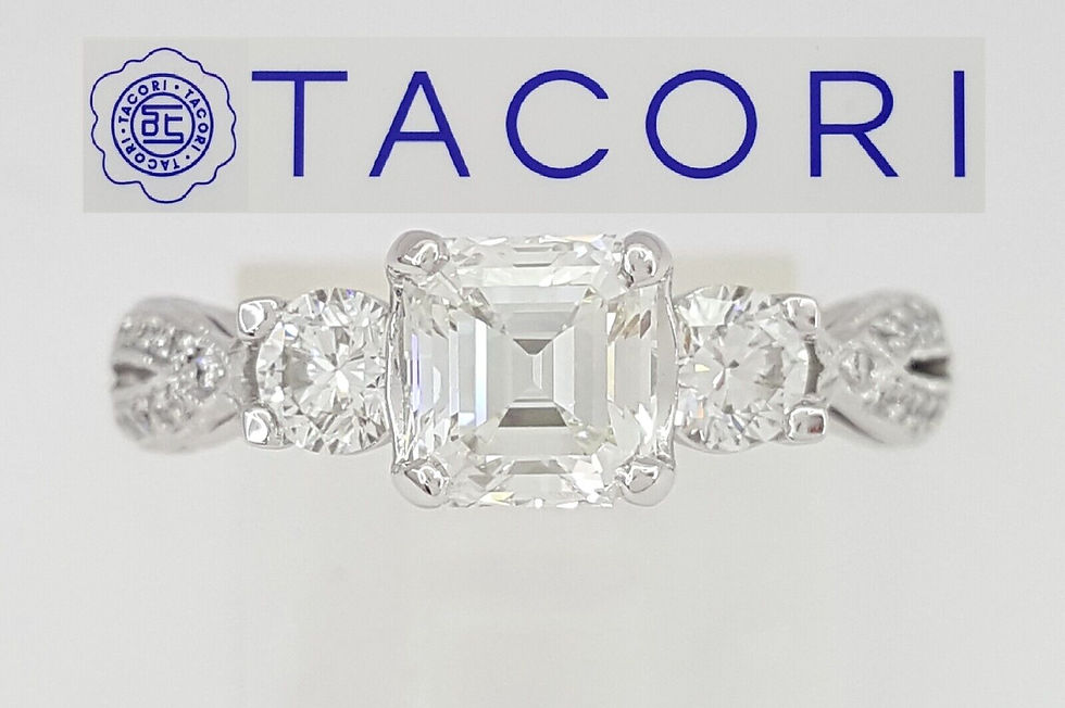 Simply TACORI Asscher Cut Diamond 3-Stone 18k W Gold Engagement Ring 1.56 ct GIA