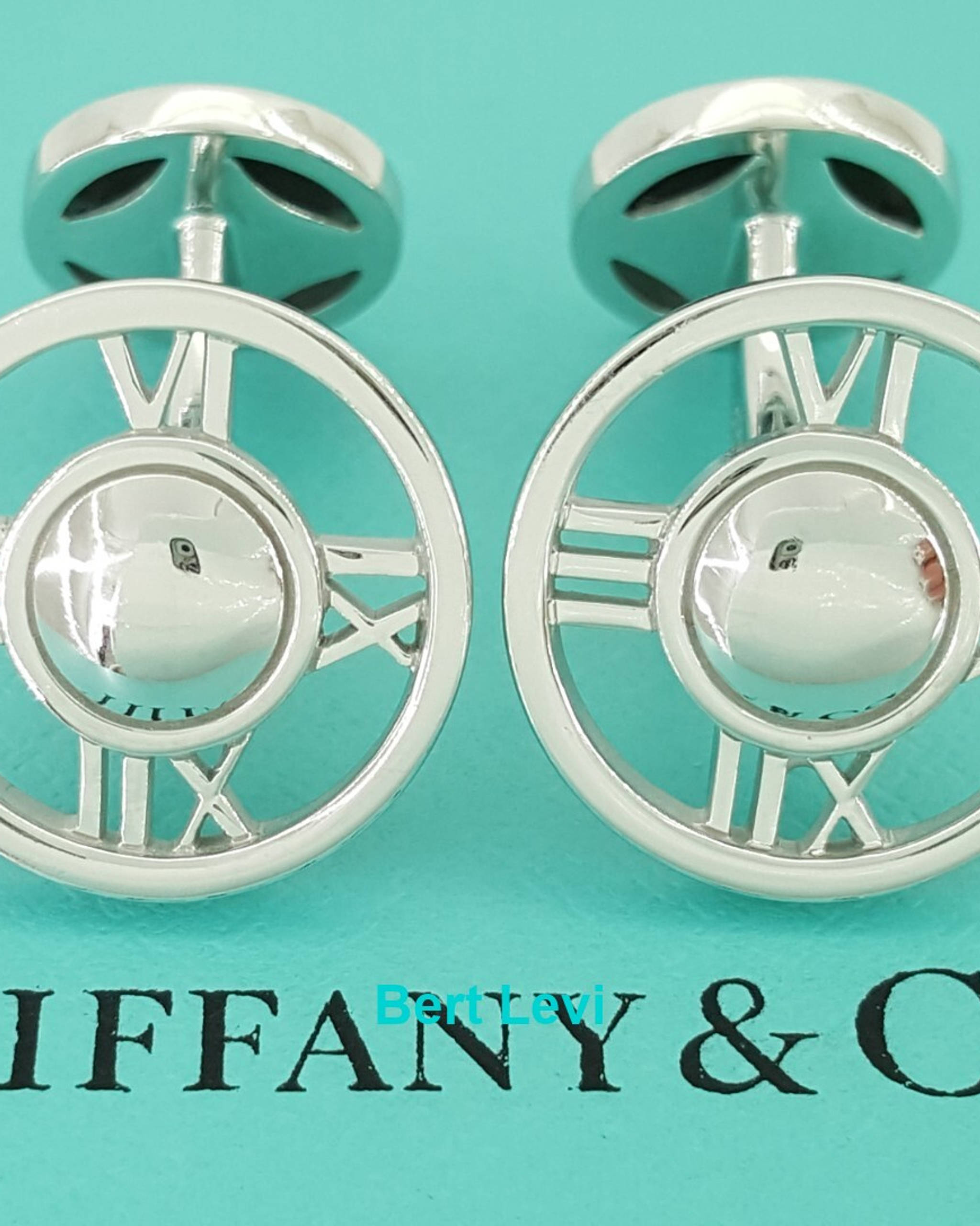 Tiffany & Co Atlas Roman Numerals Round Cufflinks 18k White Gold Italy 14 Grams