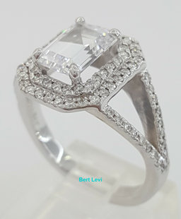 Emerald Semi-Mount Double Halo Split Shank Engagement Ring CZ & 0.88 ct 14K Gold