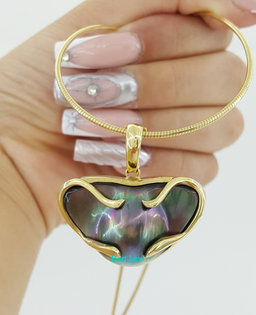 Tahitian Mabe Blister Pearl Slider Enchanter Necklace 14k Yellow Gold 20.3 Grams
