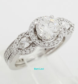 Gabriel & Co Round Diamond Halo 1.28 ct 14K W Gold Engagement Ring Set Rtl $6K
