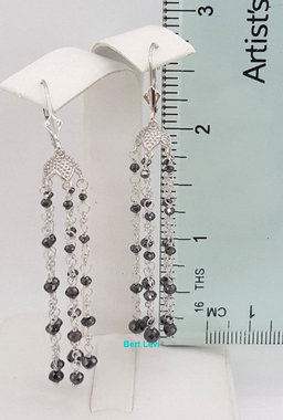 8 ct 18k White Gold Black Briolette Cut Diamond Chandelier Earrings 5.1 grams