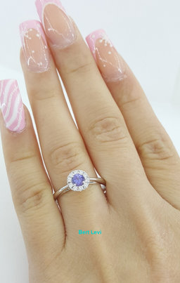 Round Tanzanite & Diamond Halo Engagement Anniversary Ring 0.36ct 18k White Gold