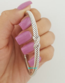 David Yurman X Classic Diamond Cable Station Bracelet Silver 16.3 Grams Rtl $895