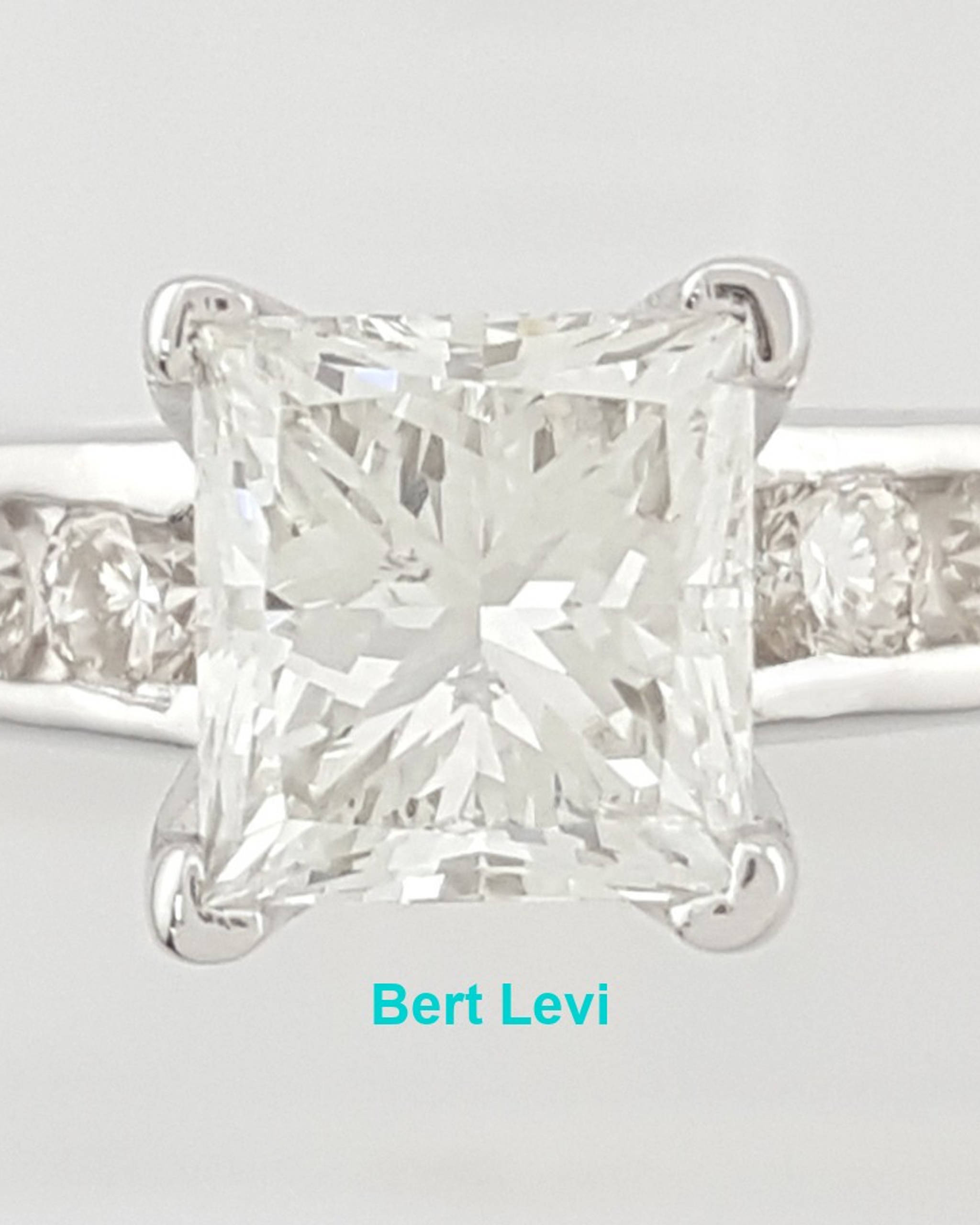 Princess Cut Diamond Channel Set Engagement Ring 1.69 ct 14k White Gold Rtl $7K