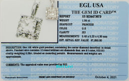 1.24 ct 14K White Gold Princess Cut Diamond Halo Pendant Necklace EGL Rtl $7,050