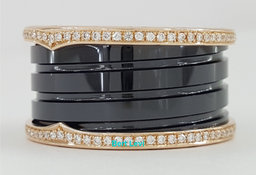 Bvlgari Bulgari B.Zero1 Diamond Black Ceramic 18k Rose Gold Four-Band Ring $6.9K