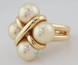 Mikimoto Golden Pearl Statement Ring 18k Yellow Gold Vintage 15 Grams 21.3 mm