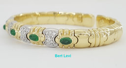 Virginia Capri Pave Diamond Emerald Bangle Bracelet 18K Gold Italy 0.44 ct 38g