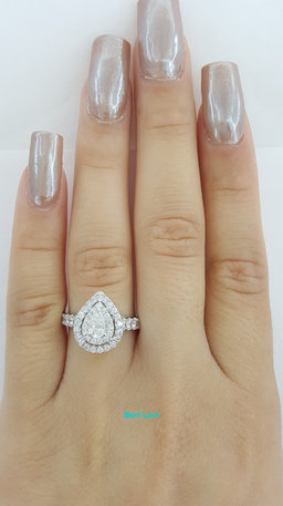 Pear Cut Diamond Double Halo Engagement Ring 1 ct 14K White Gold
