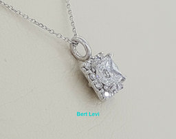 1.24 ct 14K White Gold Princess Cut Diamond Halo Pendant Necklace EGL Rtl $7,050