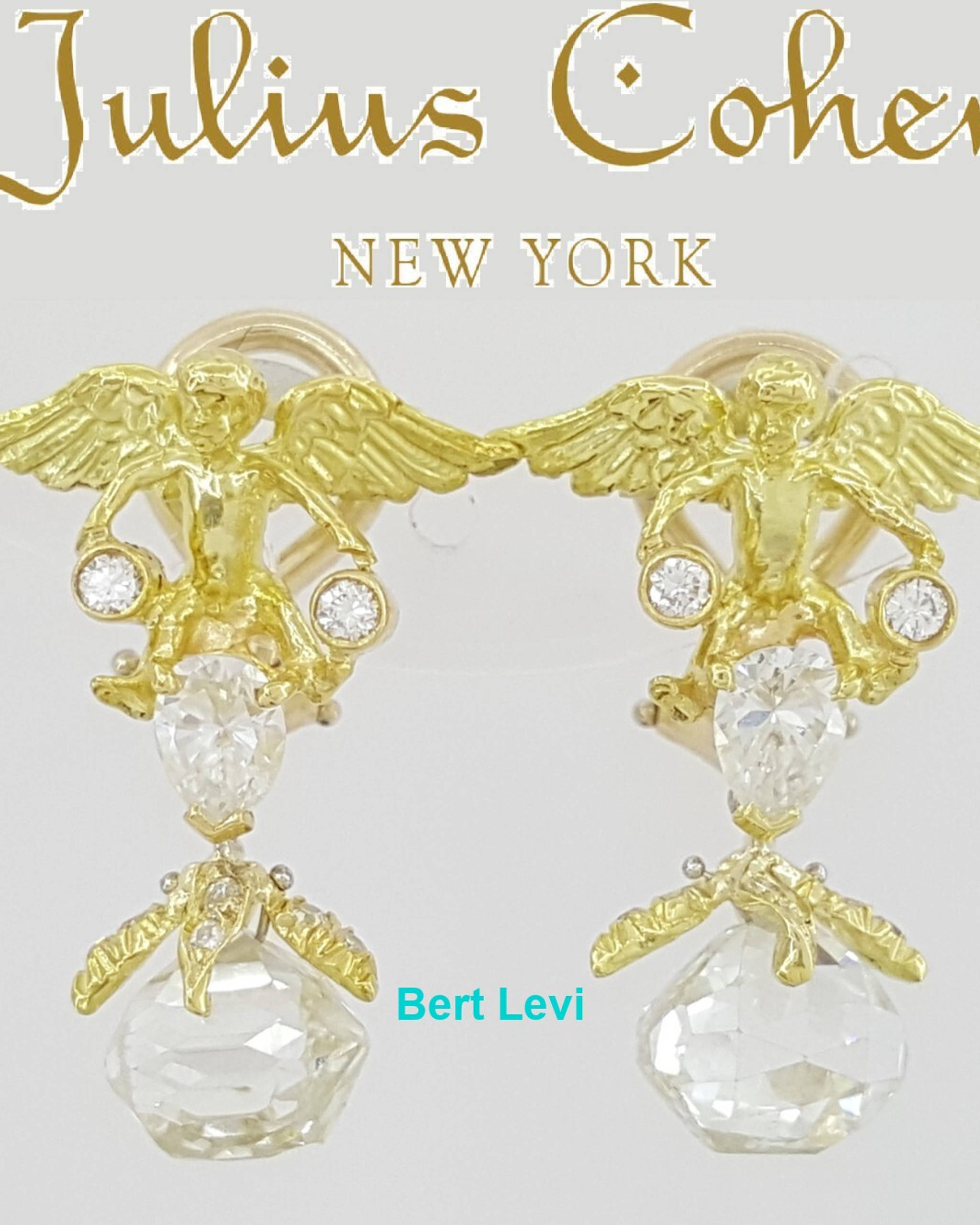 Vintage Julius Cohen 4.37 ct Briolette Diamond 18k Angel Drop Ear-Clip Earrings