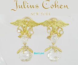 Vintage Julius Cohen 4.37 ct Briolette Diamond 18k Angel Drop Ear-Clip Earrings