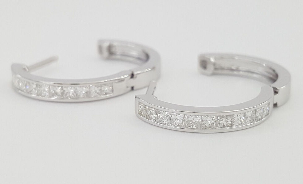 Thumbnail: Princess Cut Diamond Hugger Hoop Earrings 15.2 mm 0.5 ct 14K White Gold