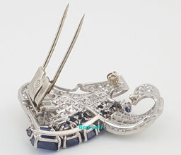 Antique Art Deco Diamond Sapphire Brooch 4.1 ct Plat & 18K Gold 1.4"