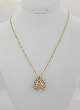 Morganite & Diamond Halo Necklace 16 ct Trillion Cut 14K Gold 20" Retail $12K