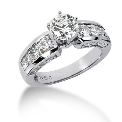 Ladies 14KT White Gold Platinum Fancy Engagement Set ENS771-A