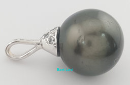 Tahitian Pearl & Diamond Pendant 12.5 mm 14K White Gold 0.12 ct 3.5 Grams