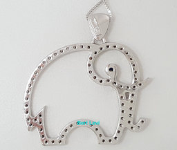 Round Diamond / Sapphire Elephant Pendant / Necklace 16" 0.90 ct 18K White Gold