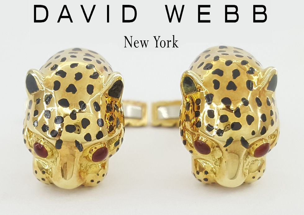 David Webb Ruby & Enamel Leopard Cufflinks 18k Yellow Gold 17.7 Grams