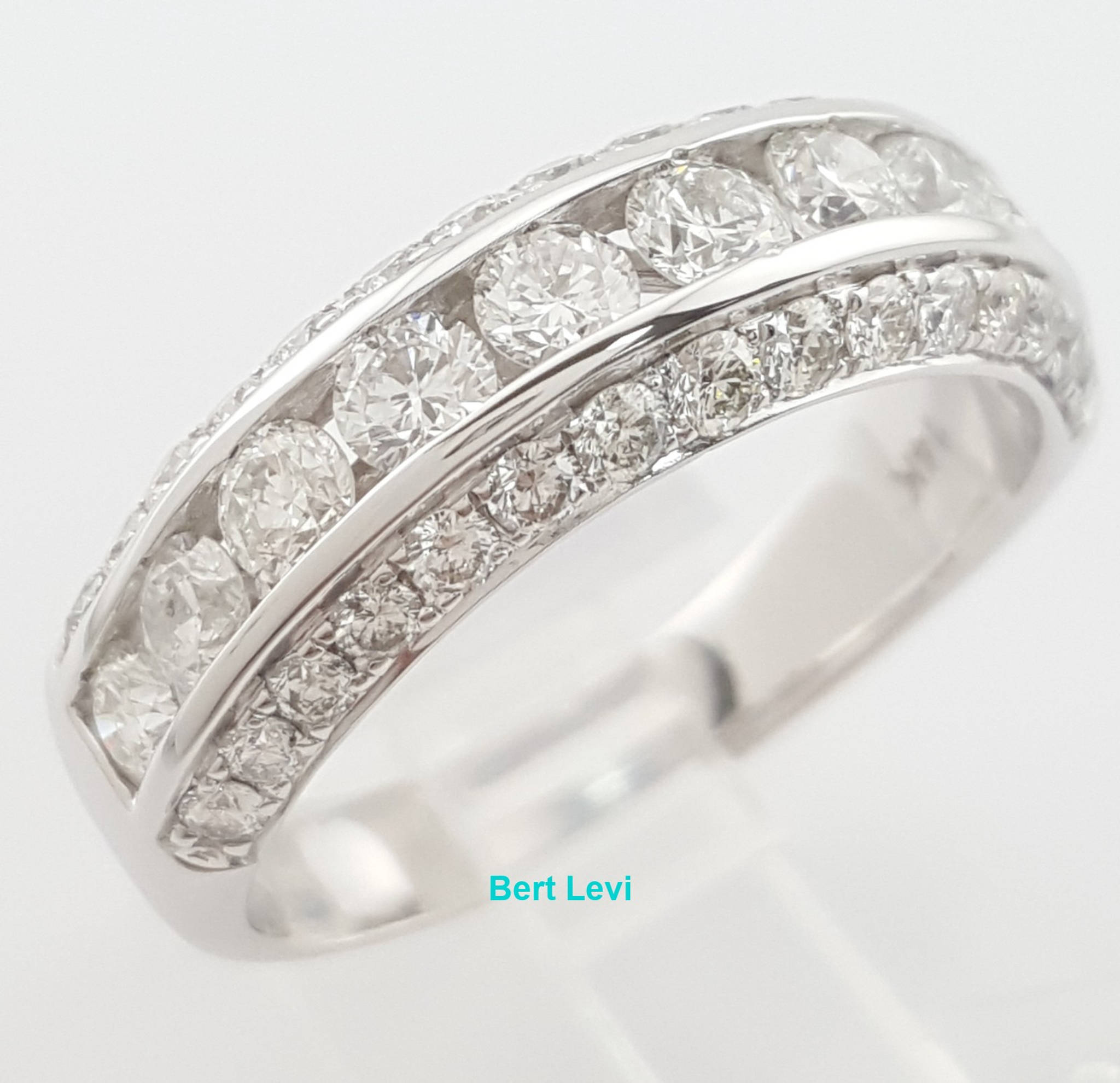 Channel Set 3-Row Round Diamond Wedding Band 14k White Gold 2 ct 7 mm Rtl $3,995
