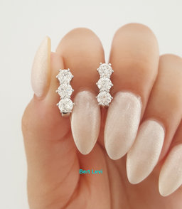 Round Diamond 3 Stone Huggie Earrings 2 ct 18k White Gold Lever Backs Rtl $5.5K
