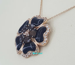 Carlo Viani 14K Rose Gold Onyx, Smoky Quartz & Topaz Flower Necklace 18"
