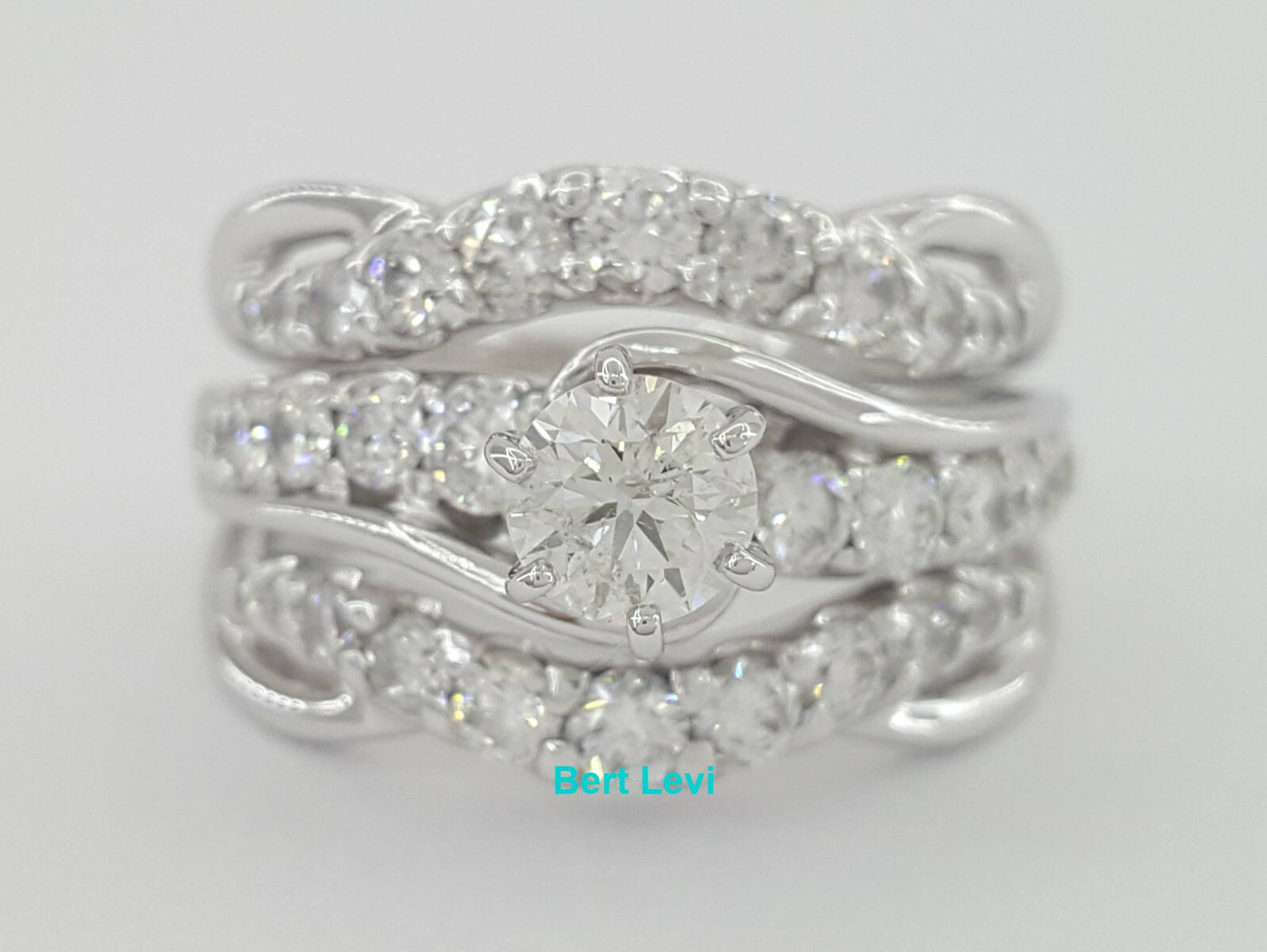 Tolkowski Round Brilliant Cut Diamond Engagement & Wedding Rings Set 2.12 ct 14K