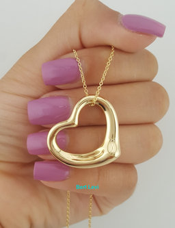 Tiffany & Co Elsa Peretti  Open Heart Pendant 18K Yellow Gold 18" 27.6mm