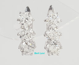 Round Diamond 3 Stone Huggie Earrings 2 ct 18k White Gold Lever Backs Rtl $5.5K