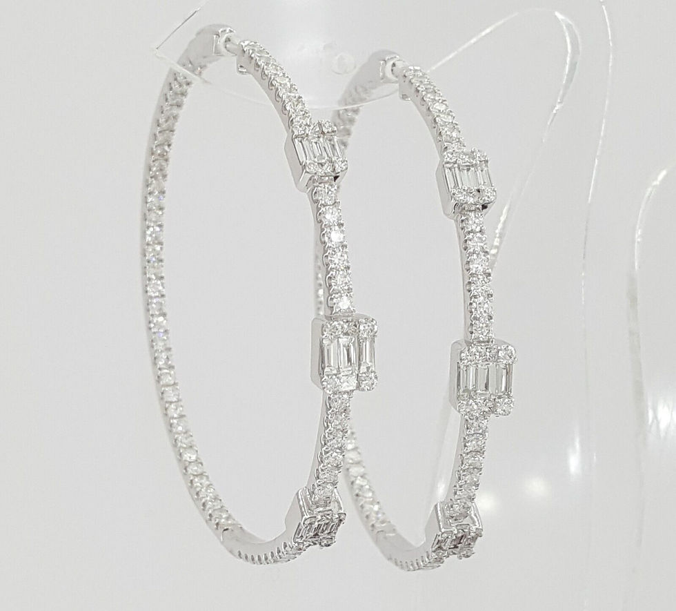 Thumbnail: Baguette Round Princess Diamond Inside Out Round Hoop Earrings 4.7 ct 18K W Gold