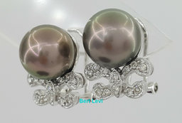 South Sea Pearls & 0.24 ct Diamond Earrings 7.3grams 18k White Gold 10mm $2,500