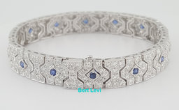 Vintage Art Deco Diamond Sapphire Bracelet 4.66 ct 18K White Gold 8.7mm 23 Grams