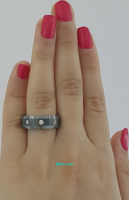 Benchmark CF97601TG 0.2 ct 3 Round Cut Diamond Beveled Edge Tungsten Band 7 mm